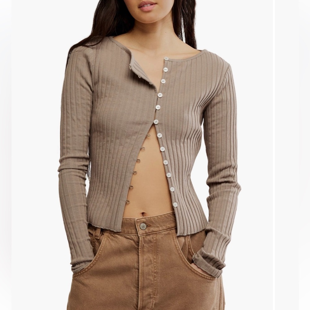 Free People Tilly Rib long sleeve button up Top